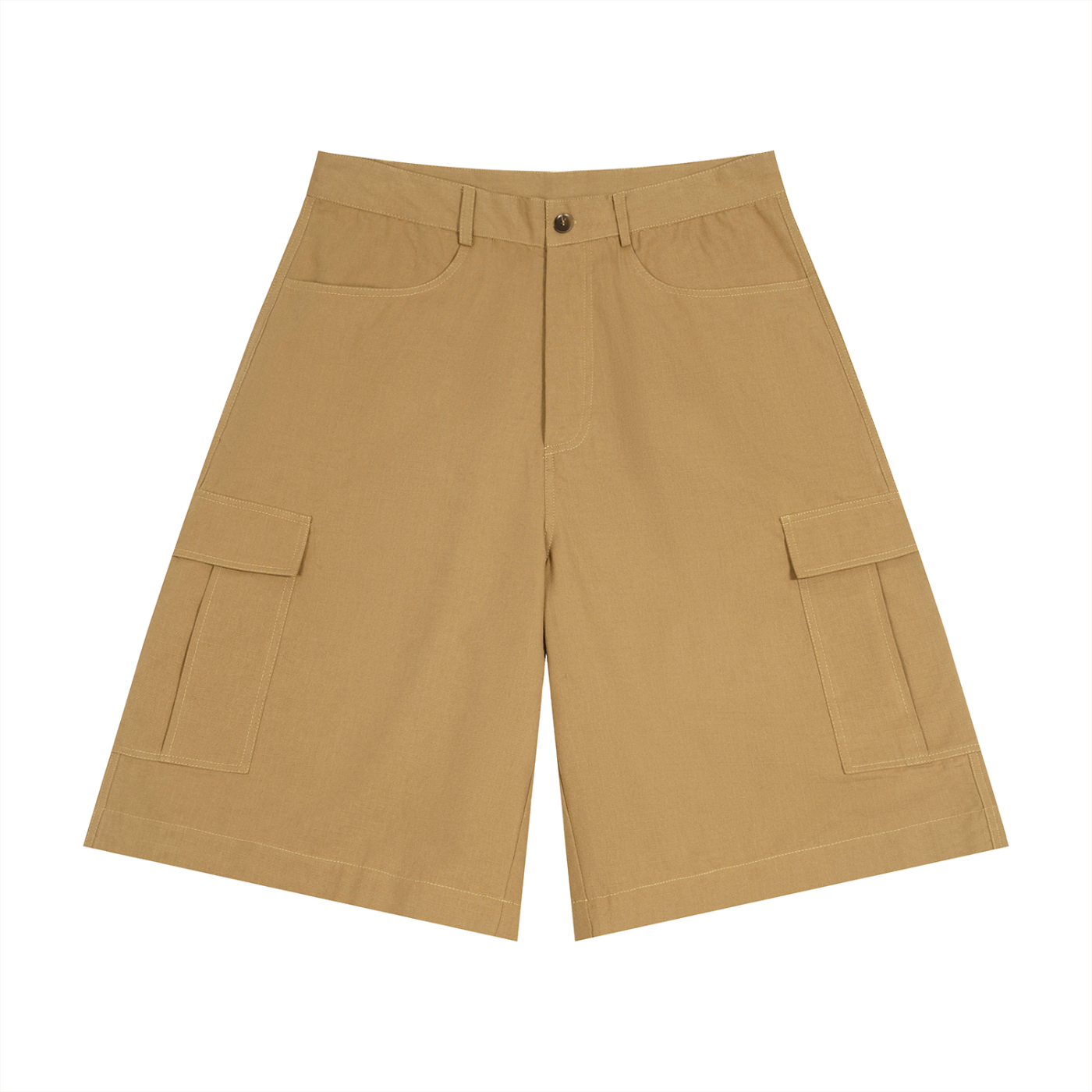 ODMPOD cotton cargo shorts showing front view with multiple pockets and relaxed fit, perfect for casual summer wear.