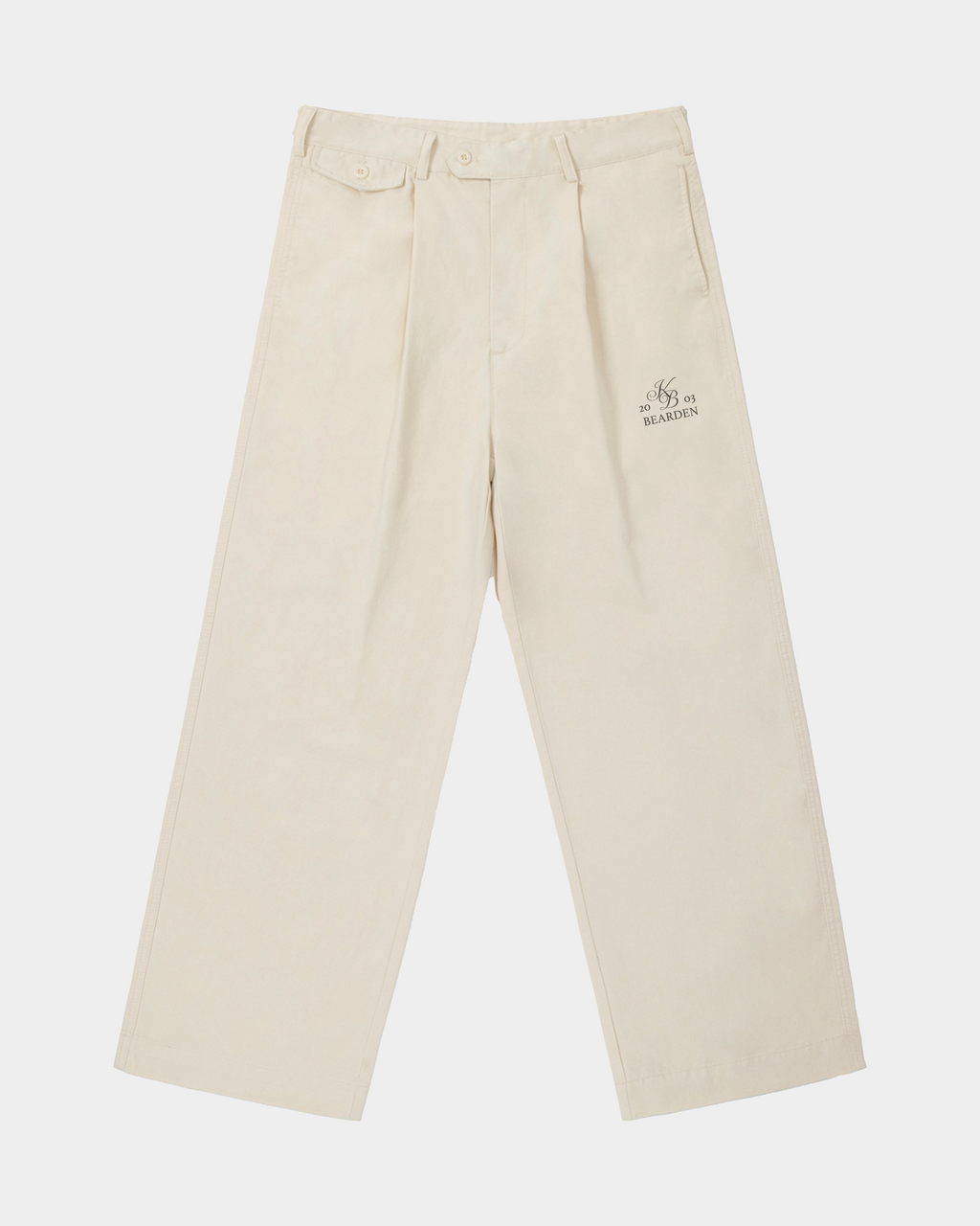 Kaleb A. Bearden pleated blue trousers for home wear, featuring a relaxed fit and classic style, shown in the image.