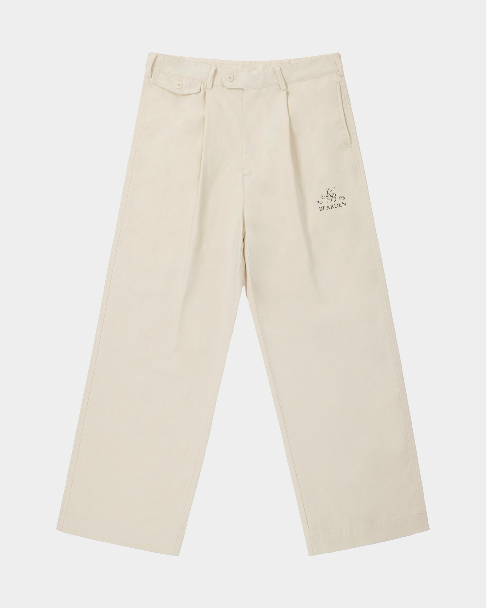 Kaleb A. Bearden pleated blue trousers for home wear, featuring a relaxed fit and classic style, shown in the image.