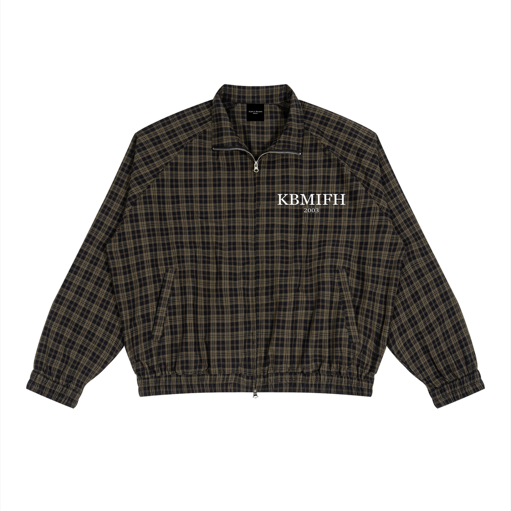 Olive Plaid Full-Zip Track Jacket