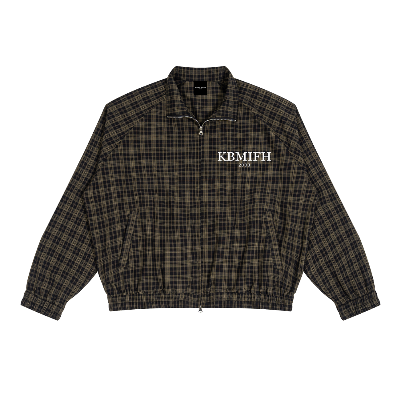 Olive Plaid Full-Zip Track Jacket