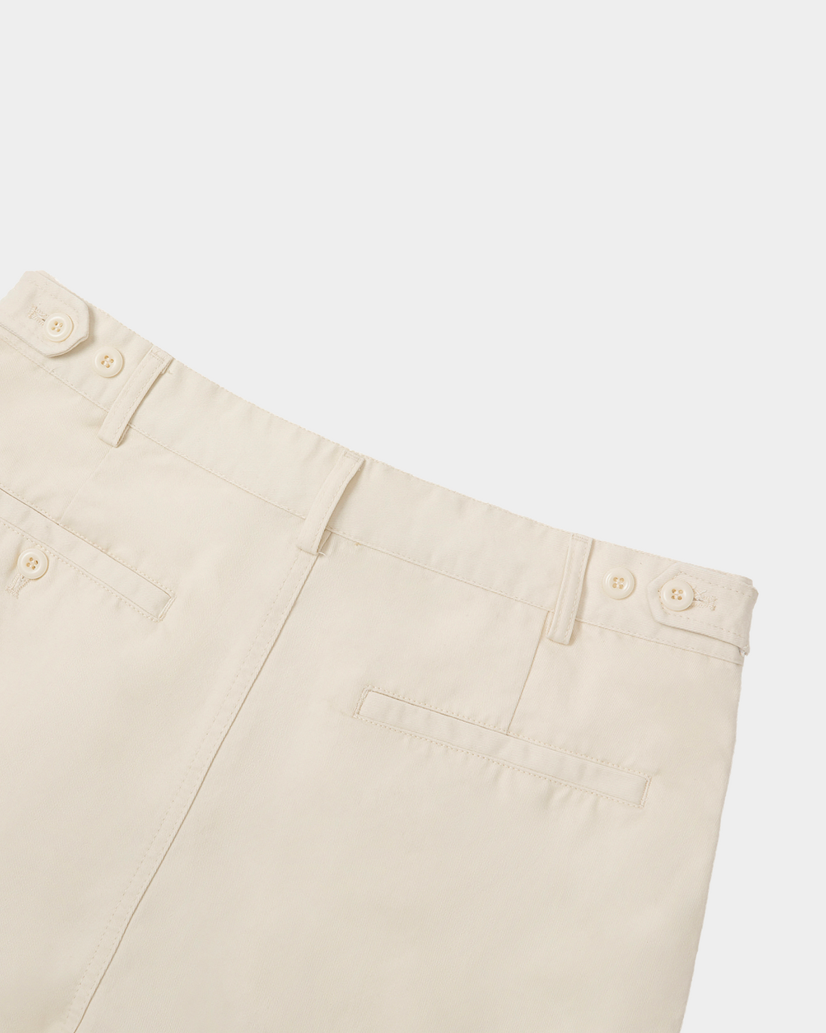 ODMPOD adjustable waist straight-leg pants, displayed flat with front zipper and pockets, in neutral fabric.