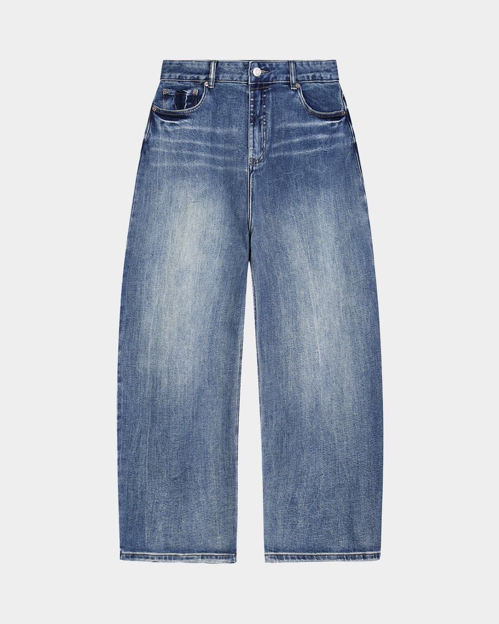 Vintage workwear jeans by Kaleb A. Bearden, rugged denim with a classic fit, featuring visible stitching and distressed details.
