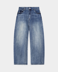 Vintage workwear jeans by Kaleb A. Bearden, rugged denim with a classic fit, featuring visible stitching and distressed details.