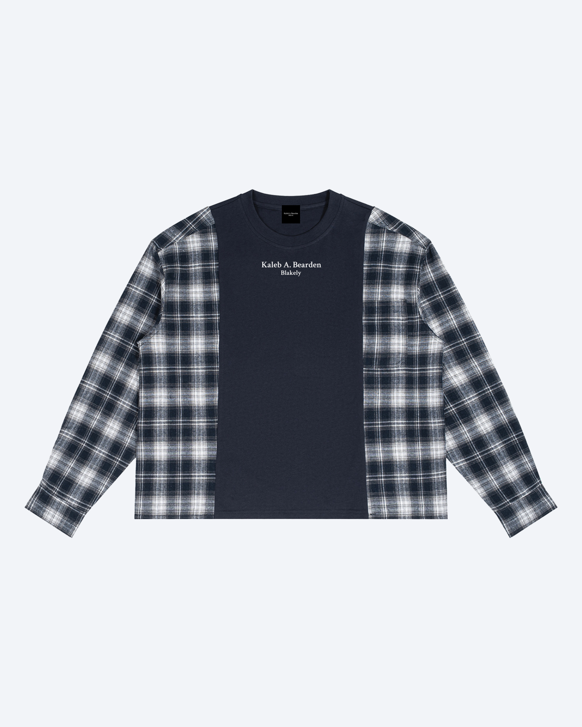 ODMPOD plaid panel long sleeve tee featuring a classic plaid pattern and comfortable fit, perfect for casual wear.