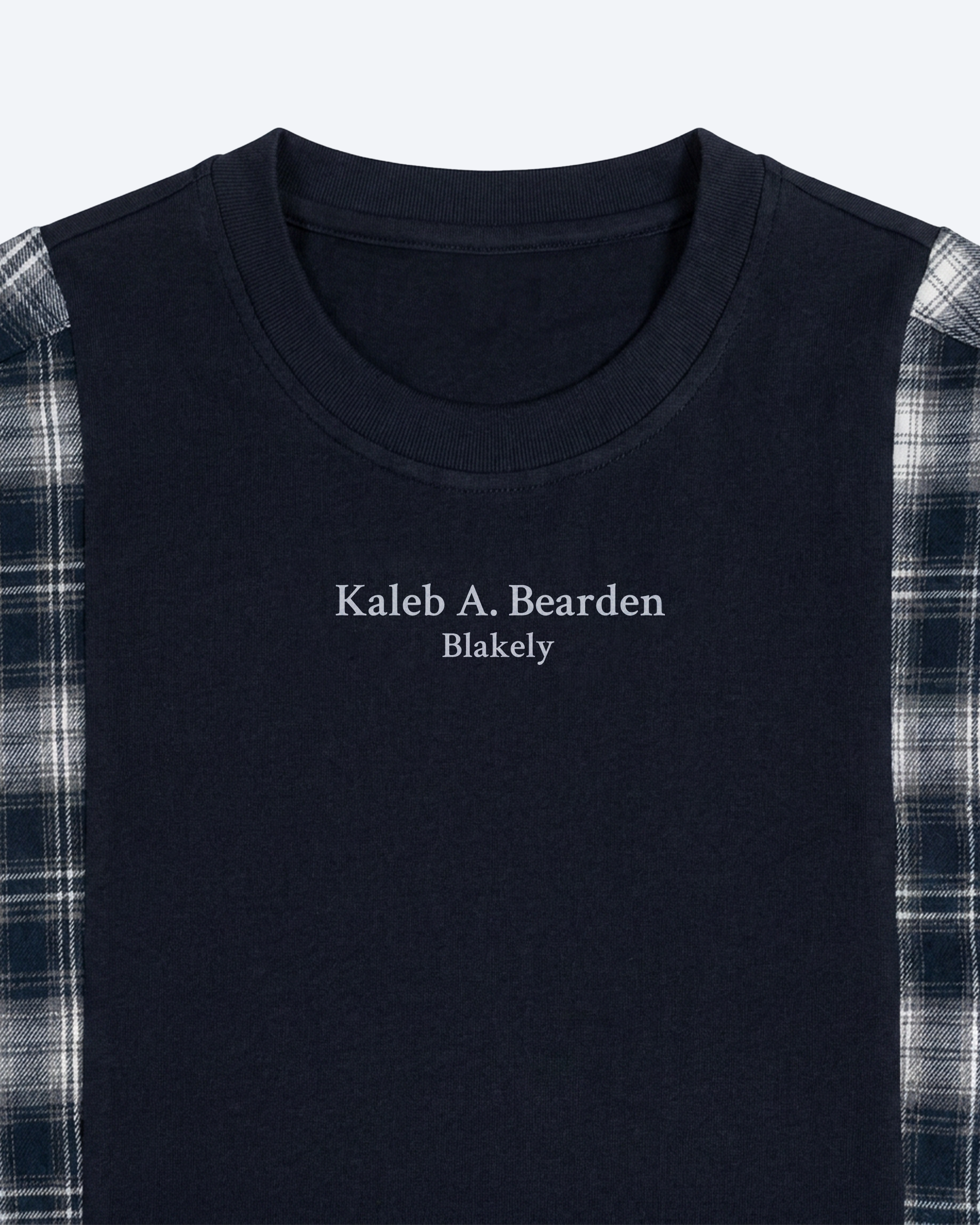 ODMPOD plaid panel long sleeve tee featuring a classic plaid pattern and casual fit, with long sleeves and round neckline.