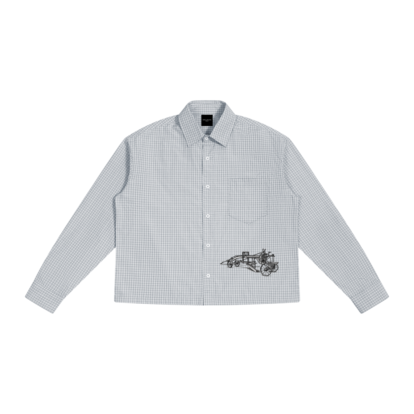 ODMPOD Road Services plaid drop shoulder shirt featuring a relaxed fit and classic plaid pattern on soft fabric.