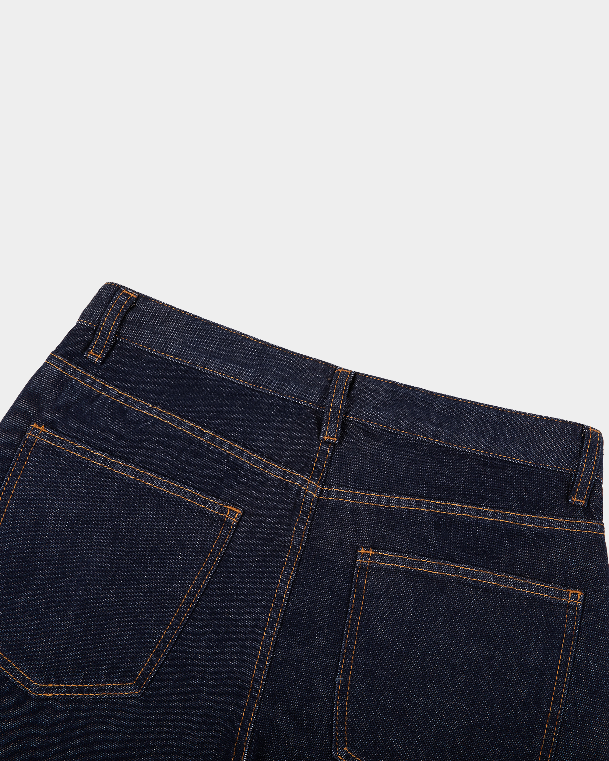 Kaleb A. Bearden heavyweight straight-leg jeans displayed flat, showcasing durable denim fabric and classic fit.