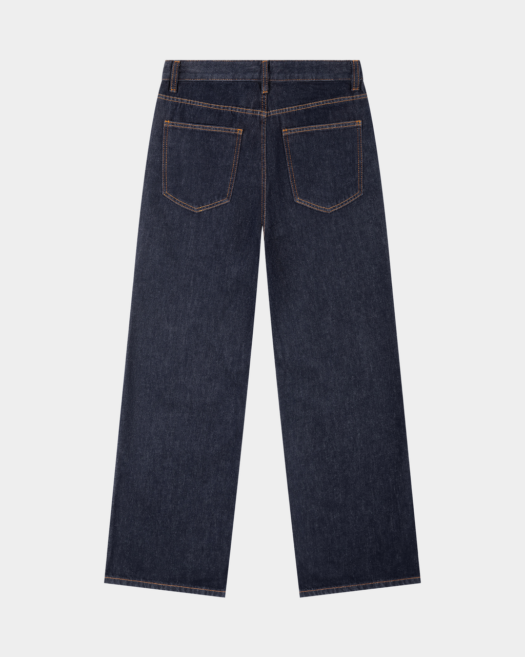 Kaleb A. Bearden heavyweight straight-leg jeans displayed on a hanger, showcasing durable denim fabric and classic fit.