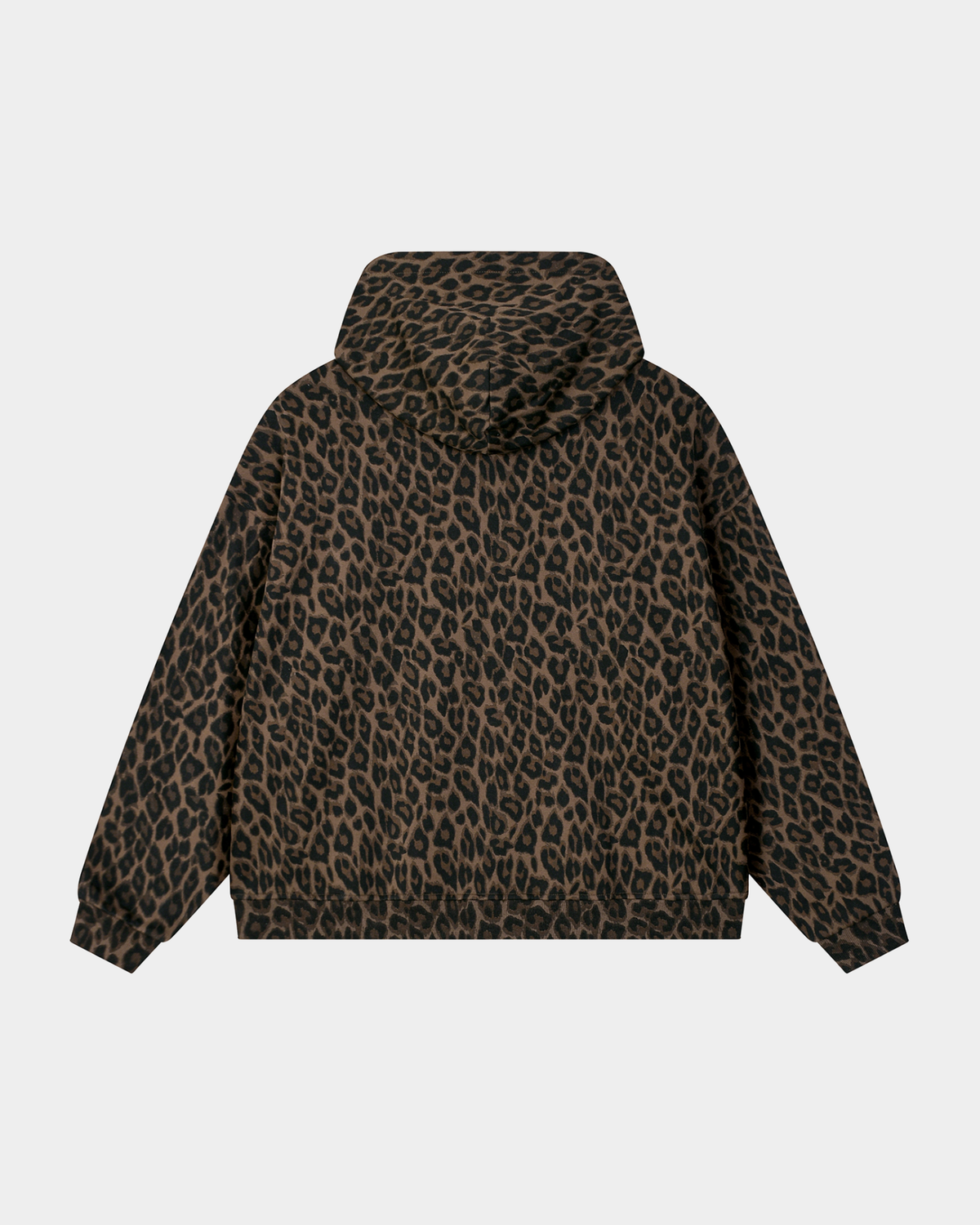ODMPOD BB Leopard Stripe Zip Hoodie featuring a leopard and stripe pattern, with a front zipper and hood for a stylish casual look.