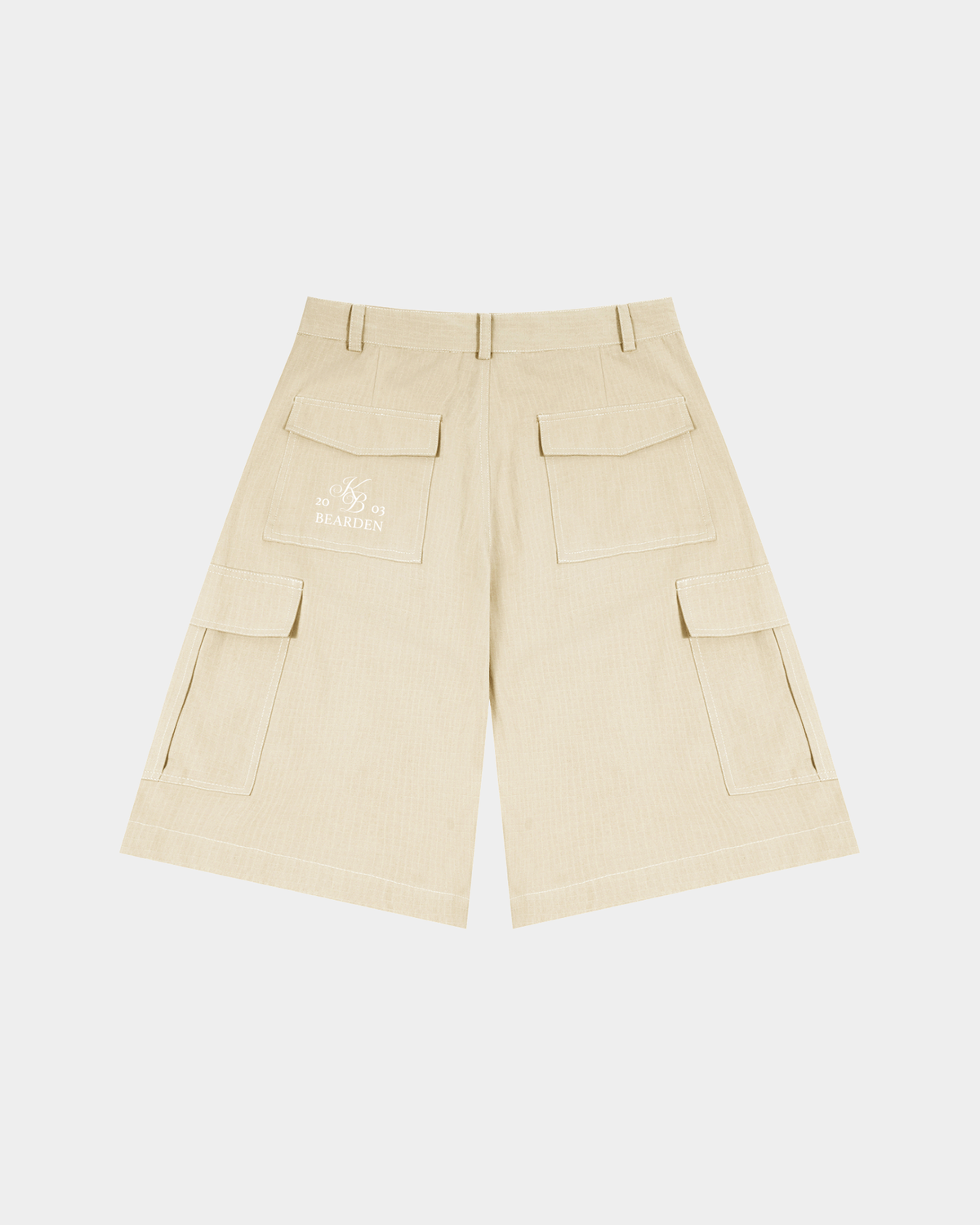 Light beige ODMPOD cotton cargo shorts with multiple pockets, casual fit, and knee-length design for comfortable summer wear.
