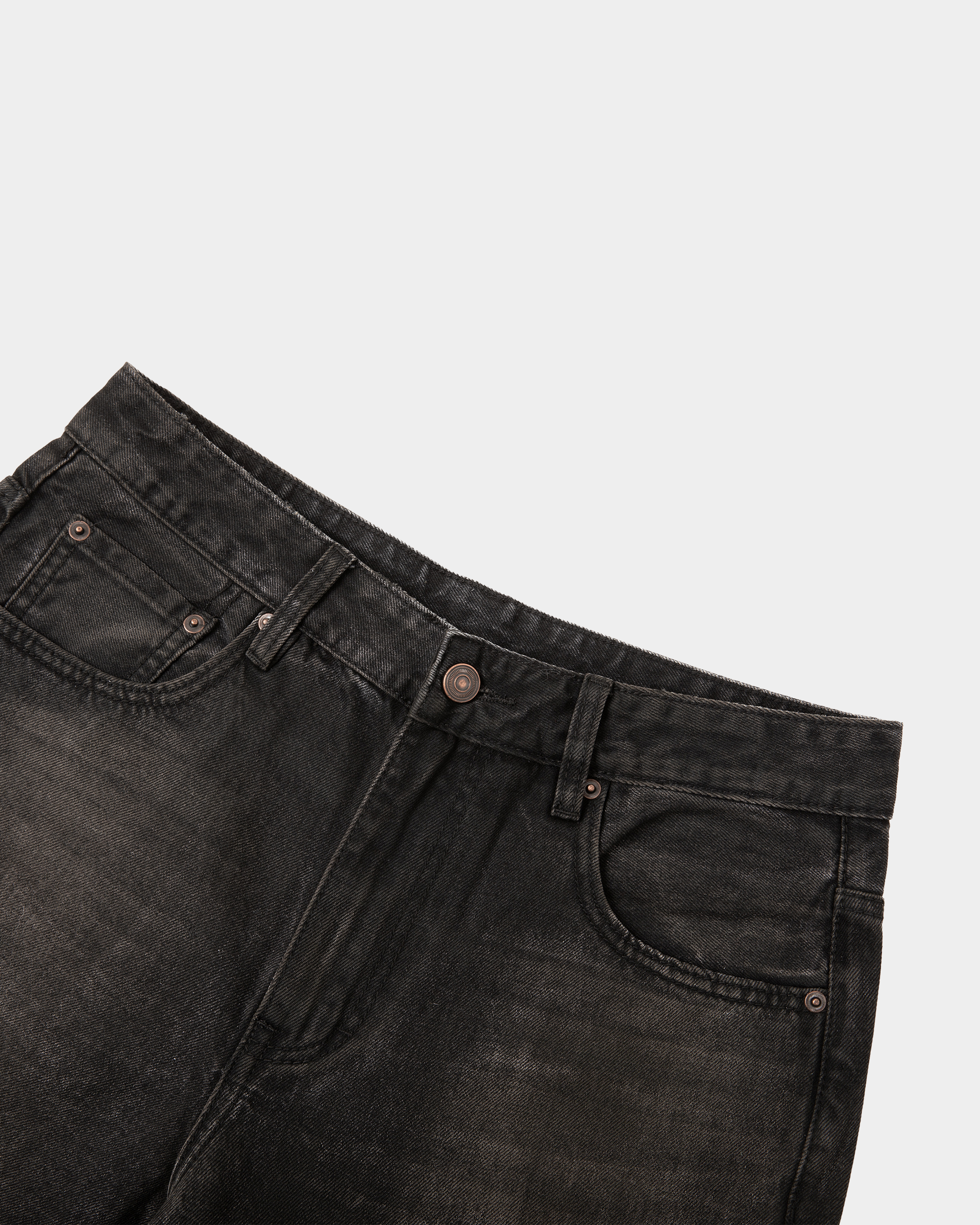 Kaleb A. Bearden Home Blues washed denim pants with classic fit and distressed details, shown in a casual style.