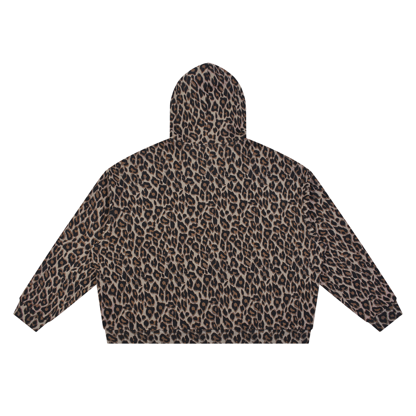 ODMPOD BB Leopard Stripe Zip Hoodie with black and beige animal print and front zipper, casual streetwear style.