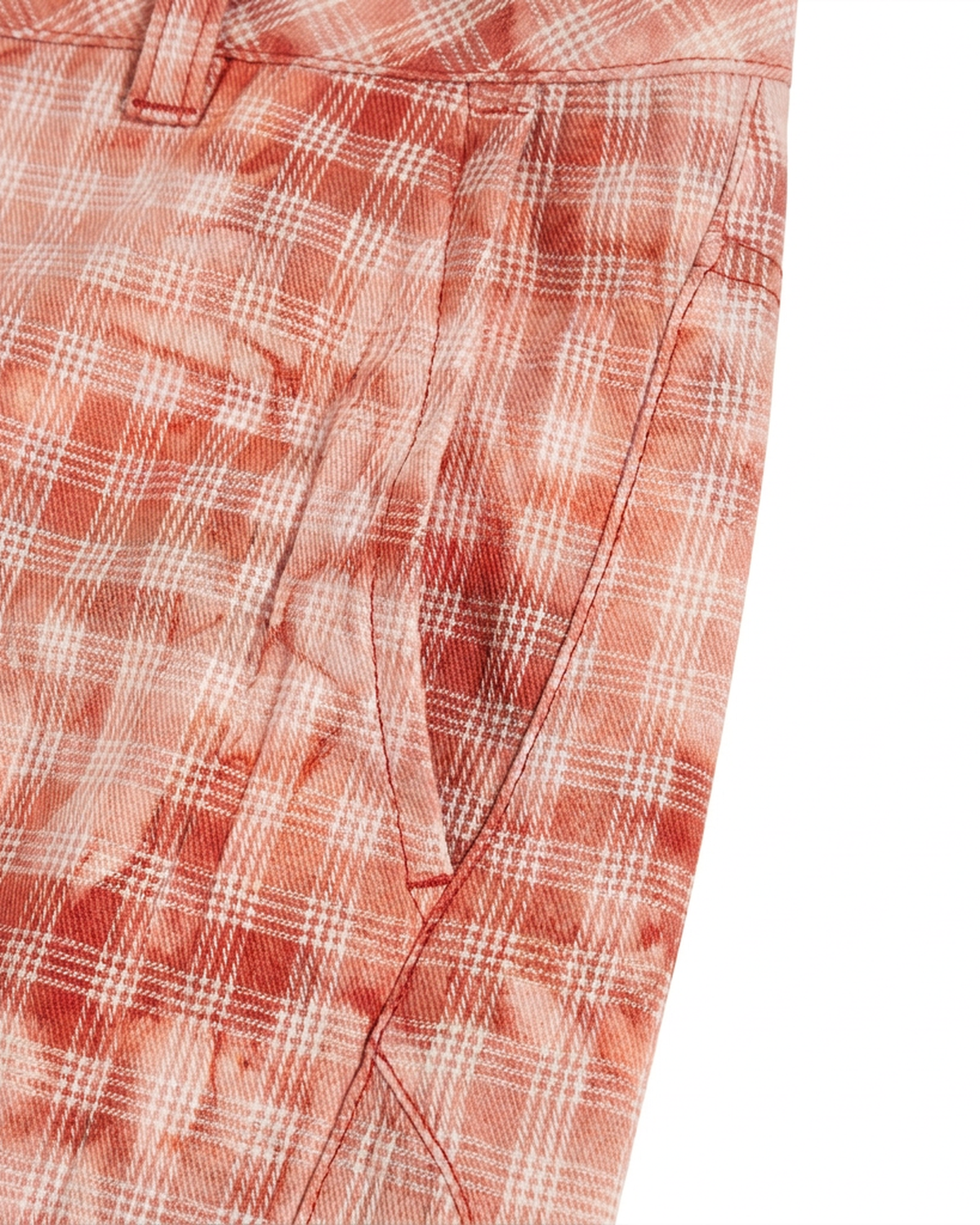 ODMPOD terracotta plaid shorts with a relaxed fit, featuring a stylish checkered pattern and casual waistband.