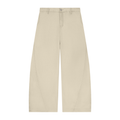 ODMPOD Barrel Leg Trousers in neutral fabric showing relaxed fit and stylish design on a flat lay.
