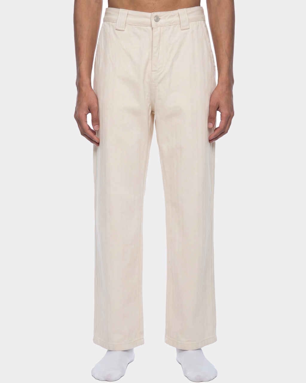 Light blue ODMPOD casual leg jeans with a classic five-pocket design, fitted style, and belt loops on a plain background.