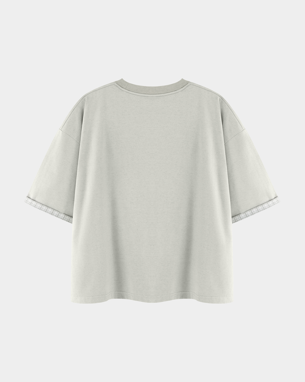 ODMPOD plaid-lined tee featuring a casual fit with a plaid inner lining and soft fabric for comfortable everyday wear.