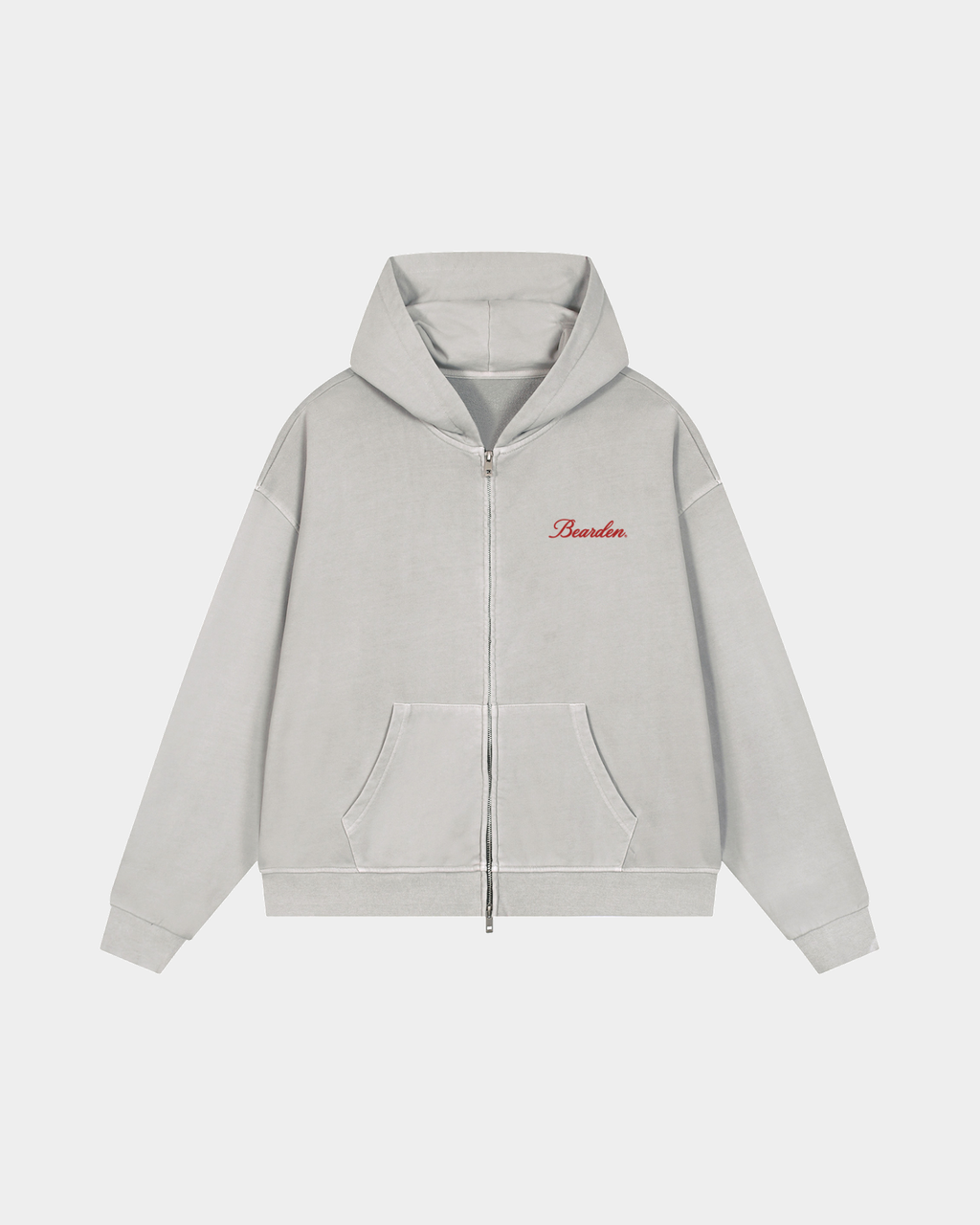 ODMPOD Bearden Script Zip Hoodie in black, front view showing logo and adjustable drawstrings, casual streetwear style.
