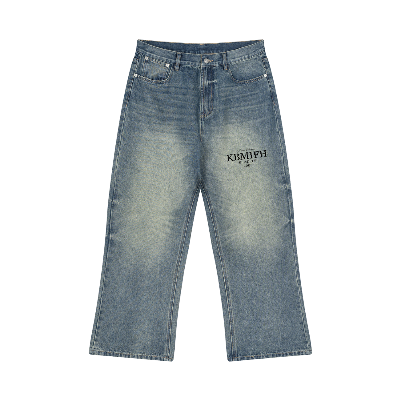 ODMPOD Sunfade Wide Leg Jean showing light wash denim with wide-leg fit and relaxed style, front view with pockets and waistband.