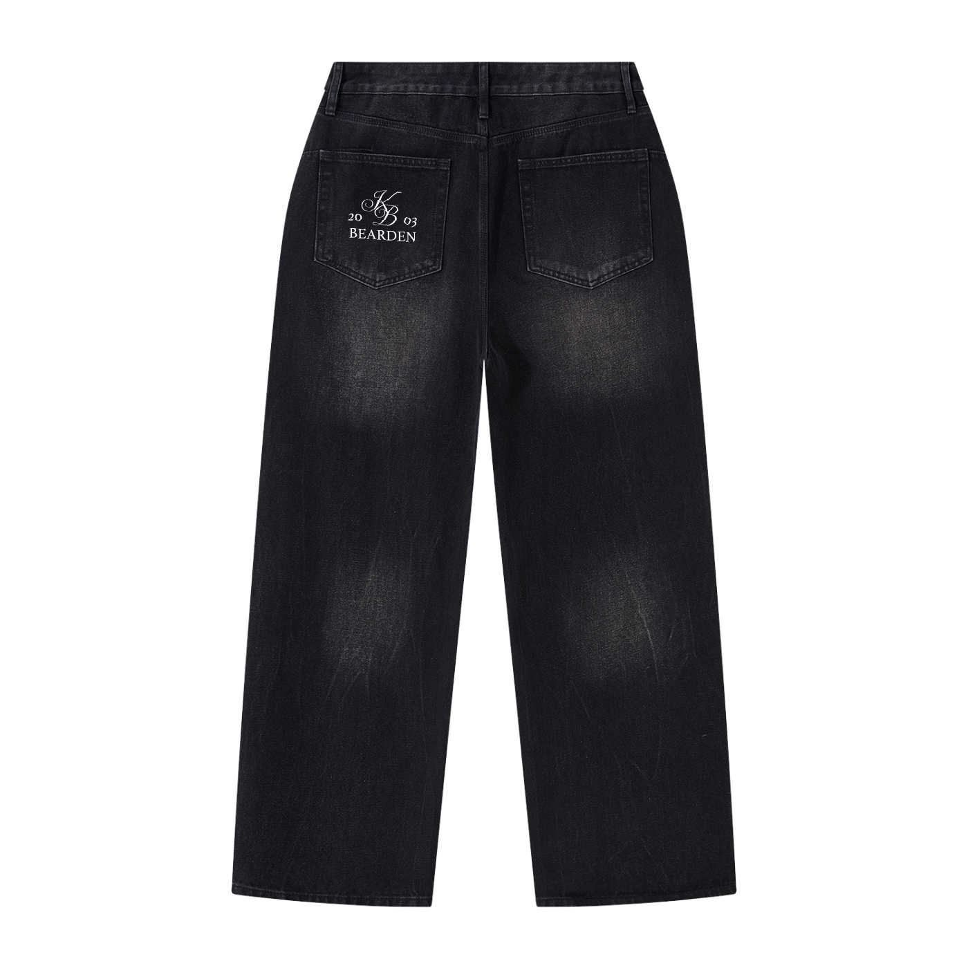 Faded black wide-leg jeans by ODMPOD displayed on a hanger, showcasing relaxed fit and stylish casual denim.