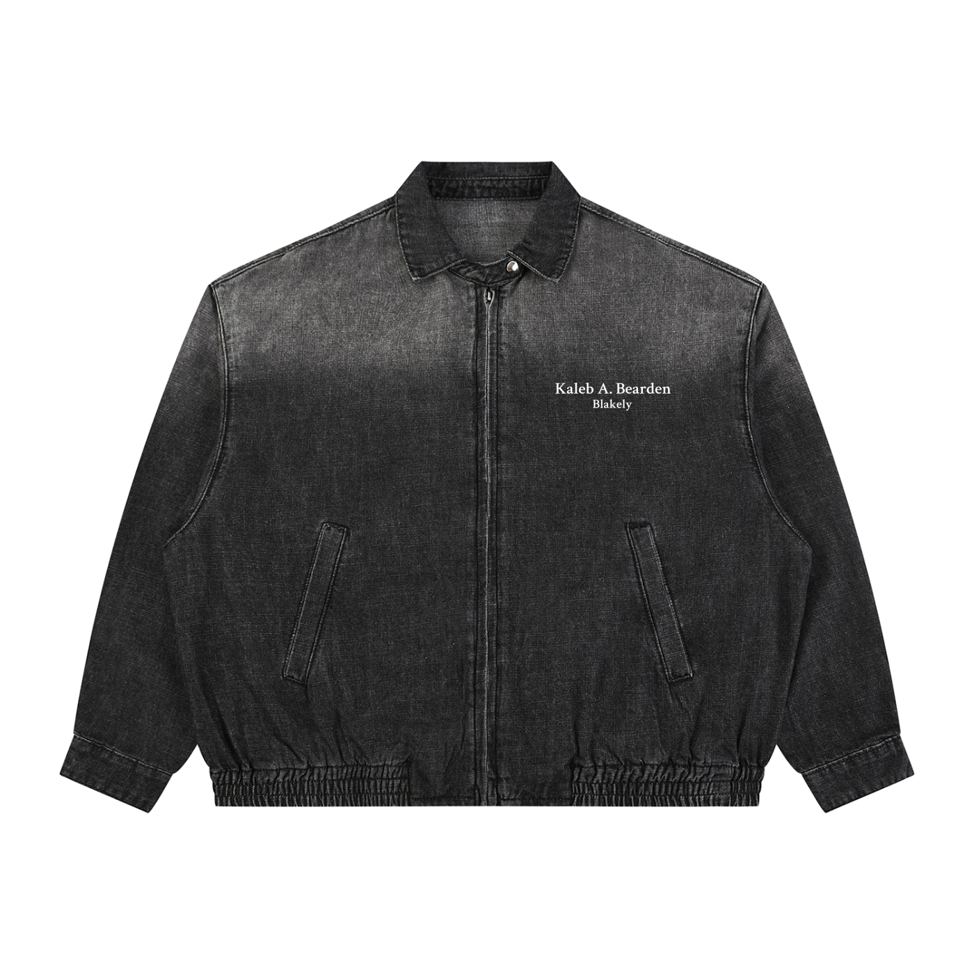 ODMPOD KAB Washed Blouson jacket in light blue with button front and relaxed fit, shown on a hanger.