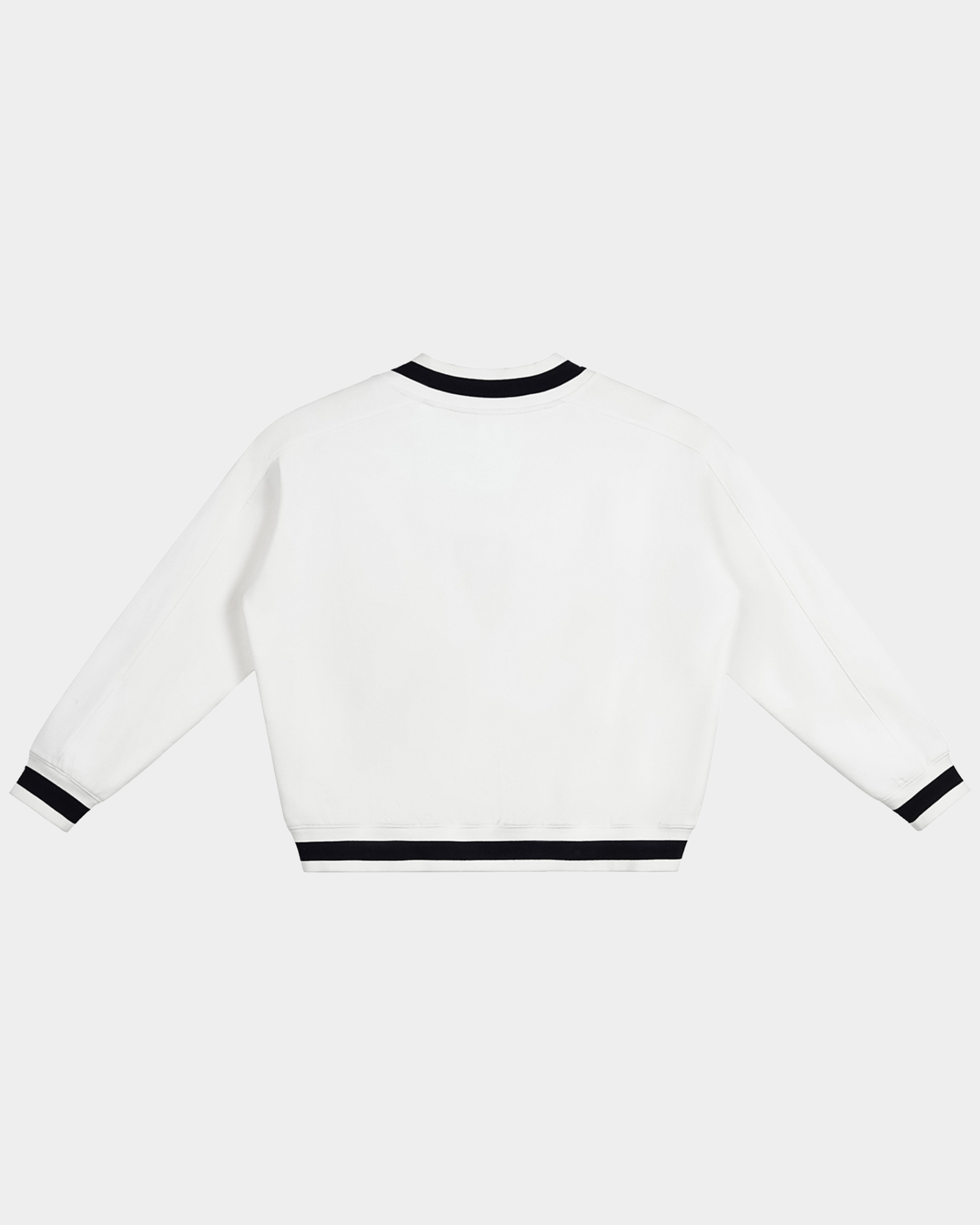 Kaleb A. Bearden Blakely GA varsity sweatshirt with striped cuffs and collar, featuring a bold front graphic in black and white.