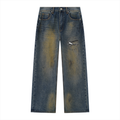 ODMPOD Mud Wash Wide Airfield Jeans showing distressed denim with a relaxed fit and wide-leg silhouette.
