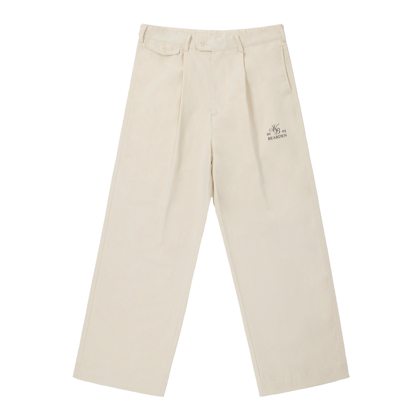 ODMPOD adjustable waist straight-leg pants shown on a model, featuring a relaxed fit and neutral color for versatile style.