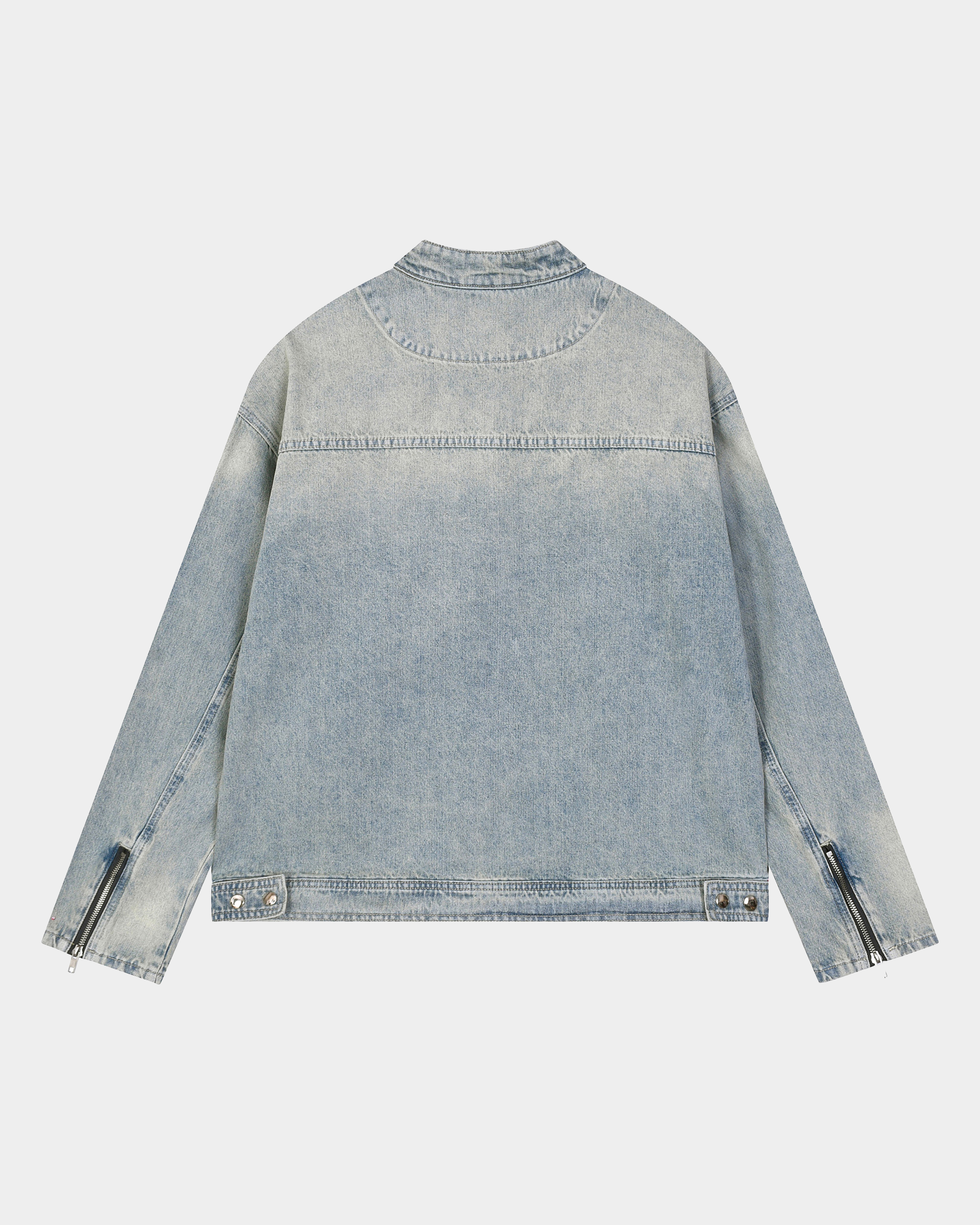 Vintage denim racing jacket by Kaleb A. Bearden featuring classic design and racing-inspired details.
