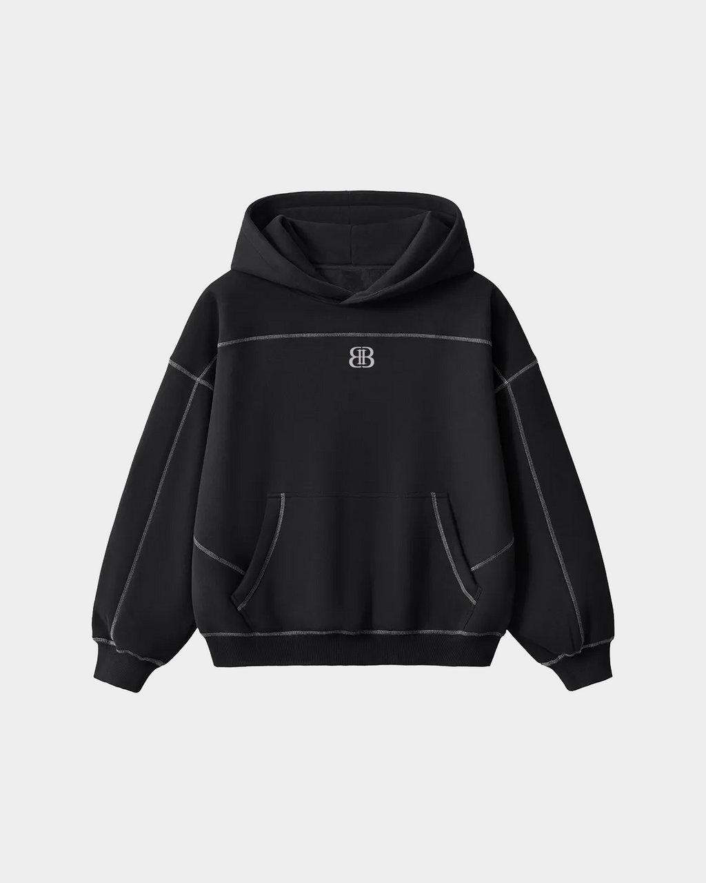 ODMPOD BB Monogram Contrast Hoodie featuring a bold logo print and contrasting fabric details on a casual, comfortable hoodie.