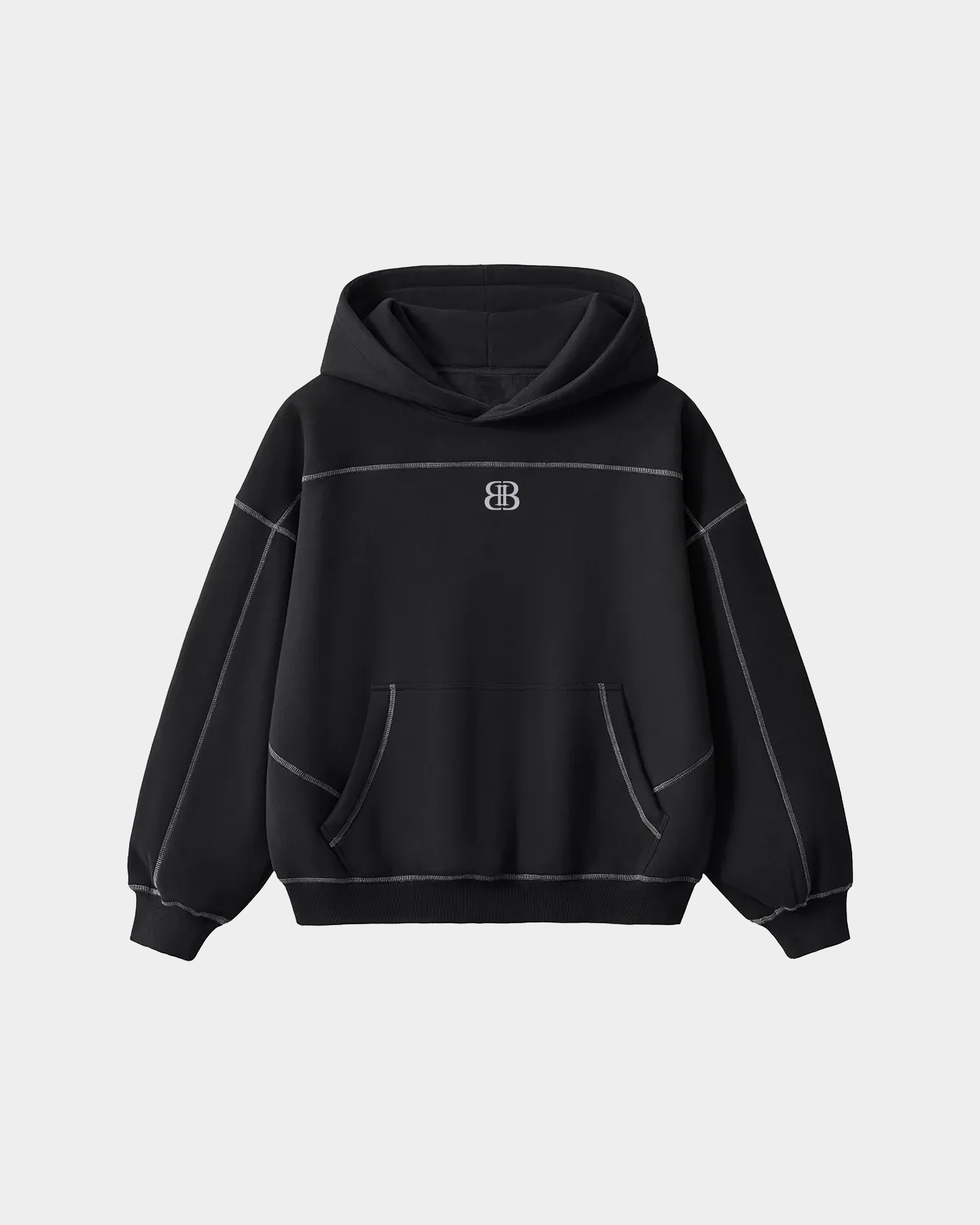 ODMPOD BB Monogram Contrast Hoodie featuring a bold logo print and contrasting fabric details on a casual, comfortable hoodie.