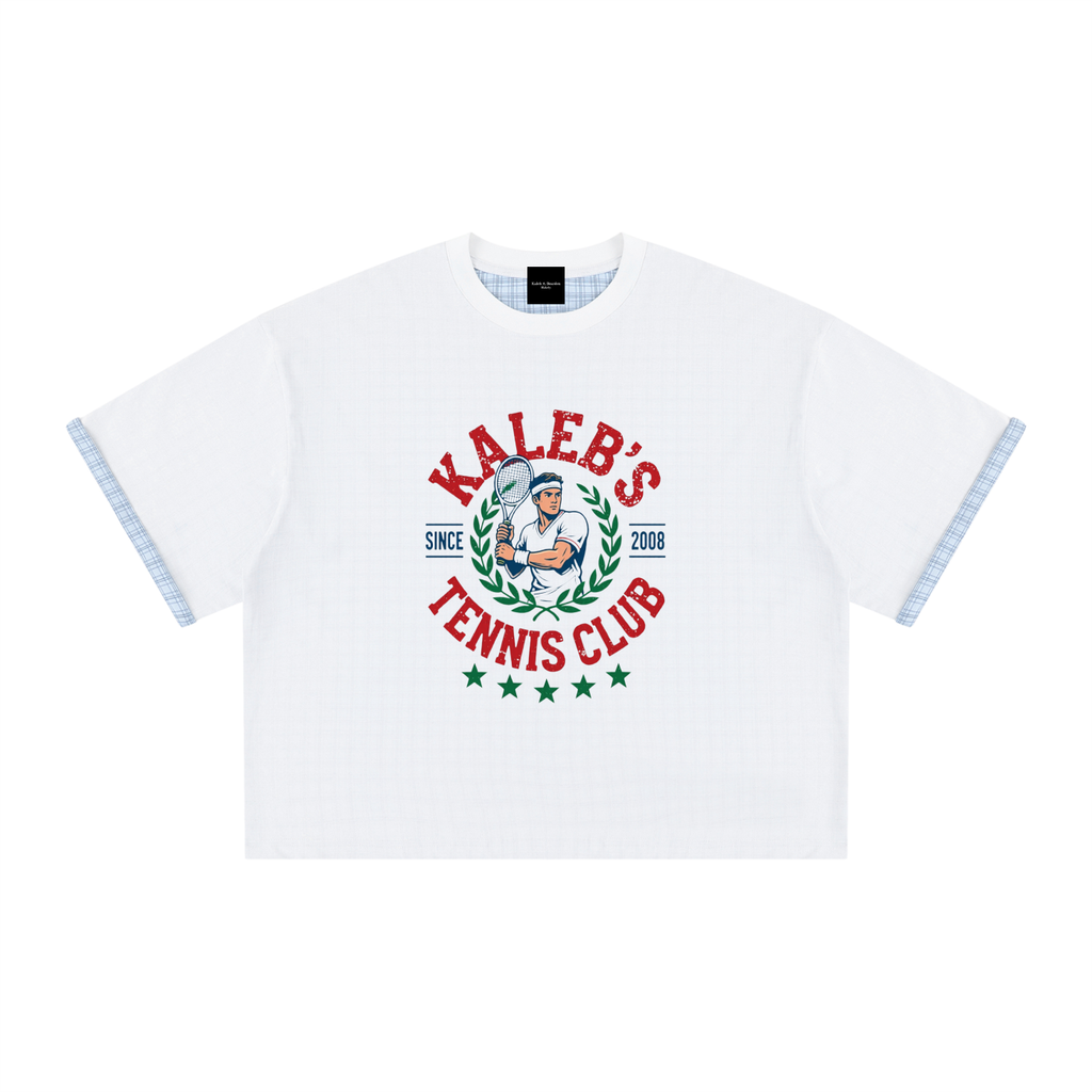 Kaleb's Tennis Club graphic T-shirt by ODMPOD featuring a tennis-themed design and casual fit.