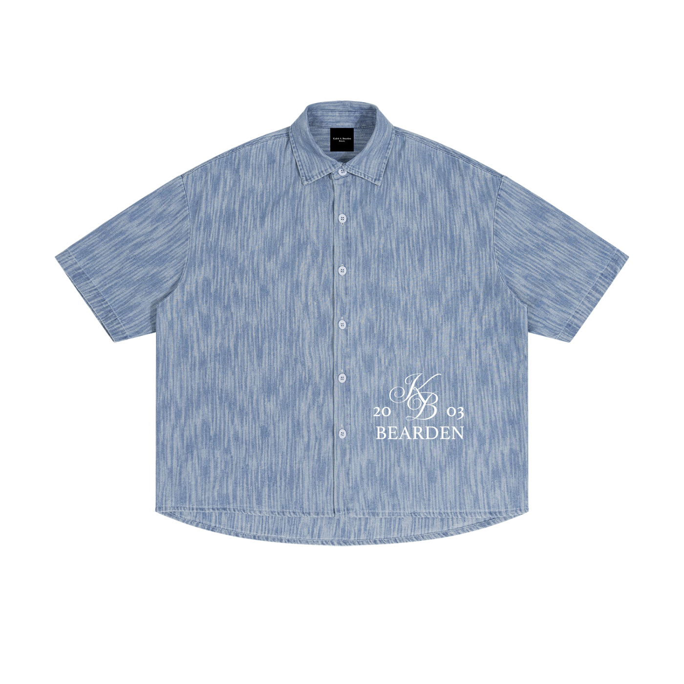 Washed blue Bearden shirt by ODMPOD, featuring casual button-up style with a soft, worn-in denim look.
