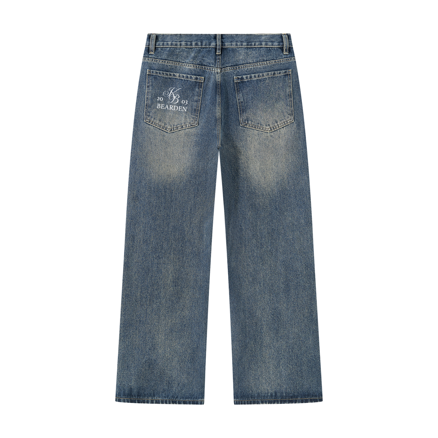 ODMPOD Thigh Fade Straight Jeans showing distressed denim with a thigh fade and straight-leg fit on a mannequin.