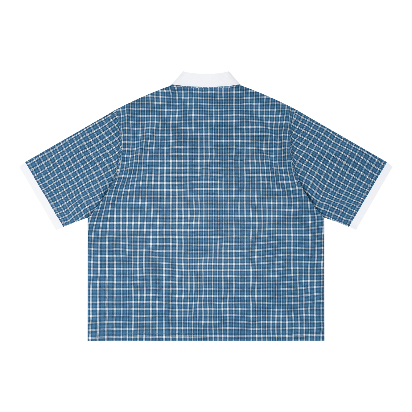 ODMPOD Grid Check Drop Shoulder Polo shirt with a classic check pattern and relaxed fit, displayed on a hanger.