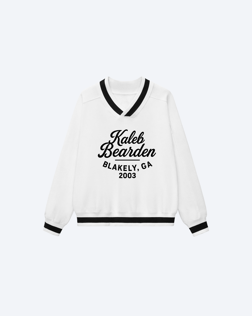 ODMPOD Blakely GA Varsity Sweatshirt in navy with white and yellow accents, showcasing classic varsity design and bold lettering.