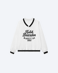 ODMPOD Blakely GA Varsity Sweatshirt in navy with white and yellow accents, showcasing classic varsity design and bold lettering.
