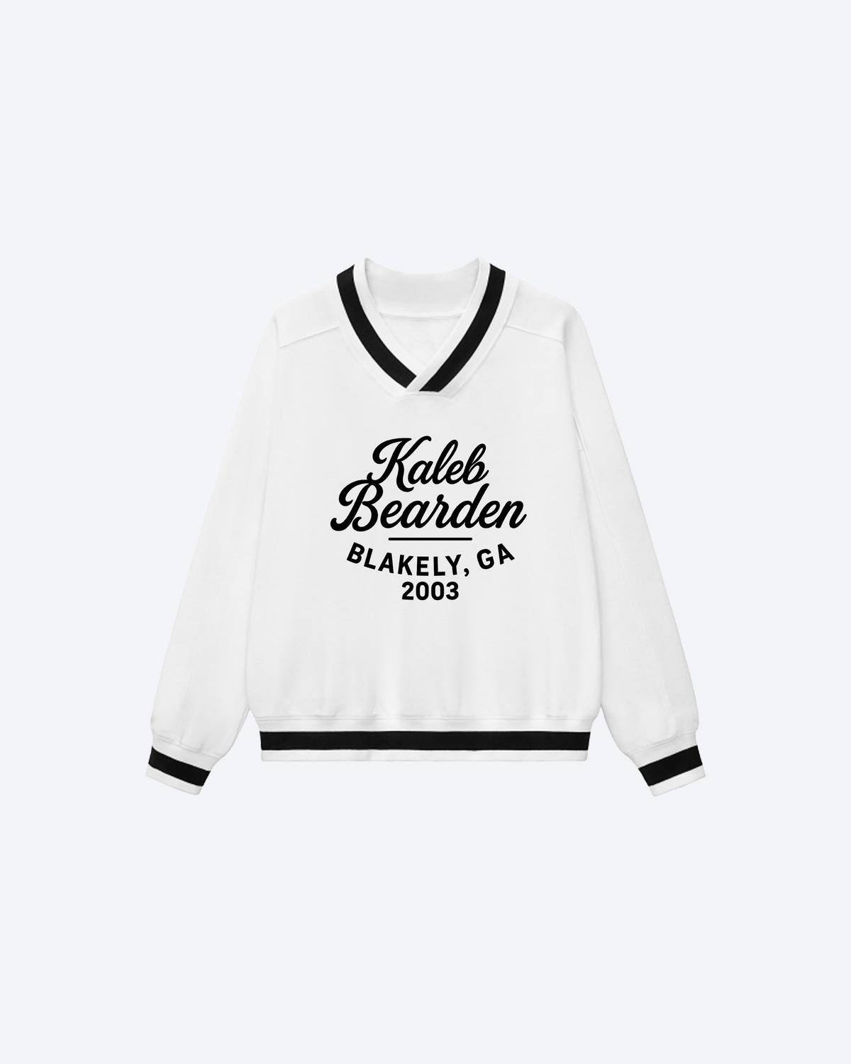 ODMPOD Blakely GA Varsity Sweatshirt in navy with white and yellow accents, showcasing classic varsity design and bold lettering.