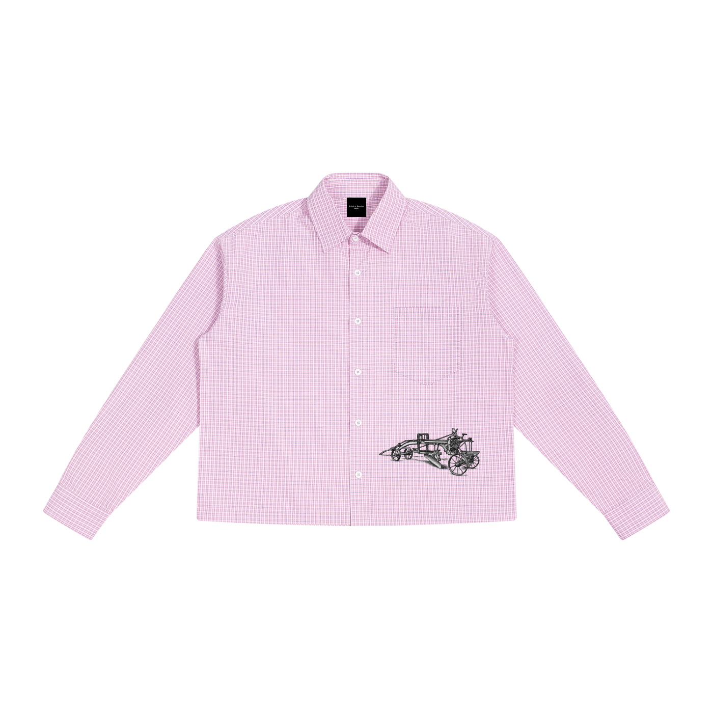 ODMPOD Road Services plaid drop shoulder shirt featuring a relaxed fit, button-up front, and classic plaid pattern.