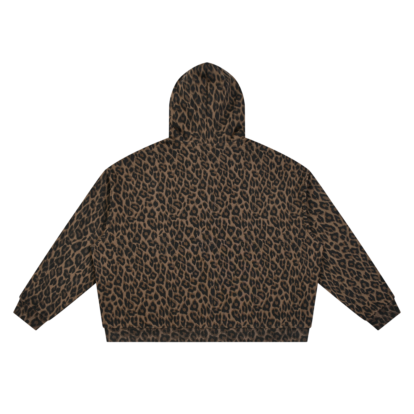ODMPOD BB Leopard Stripe Zip Hoodie featuring a leopard and stripe pattern, with a front zipper and casual fit.