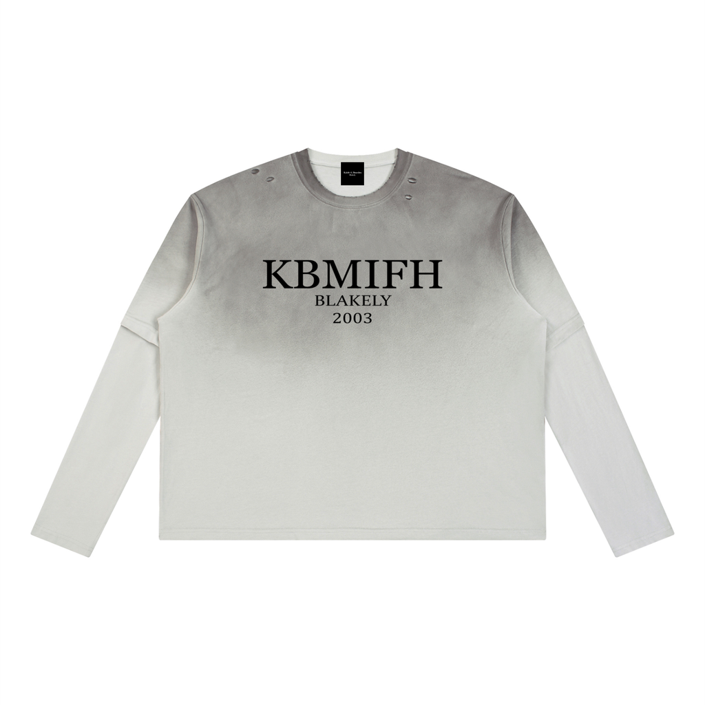 Black and white ombré long sleeve shirt from ODMPOD's KBMIFH Blakely collection, featuring a stylish, fitted design.