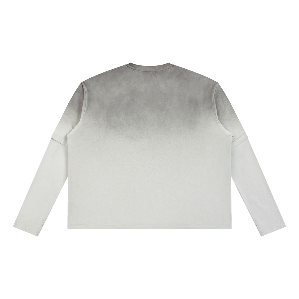 ODMPOD Blakely Ombré Long Sleeve shirt with black to gray gradient, fitted long sleeve design, and stylish casual look.