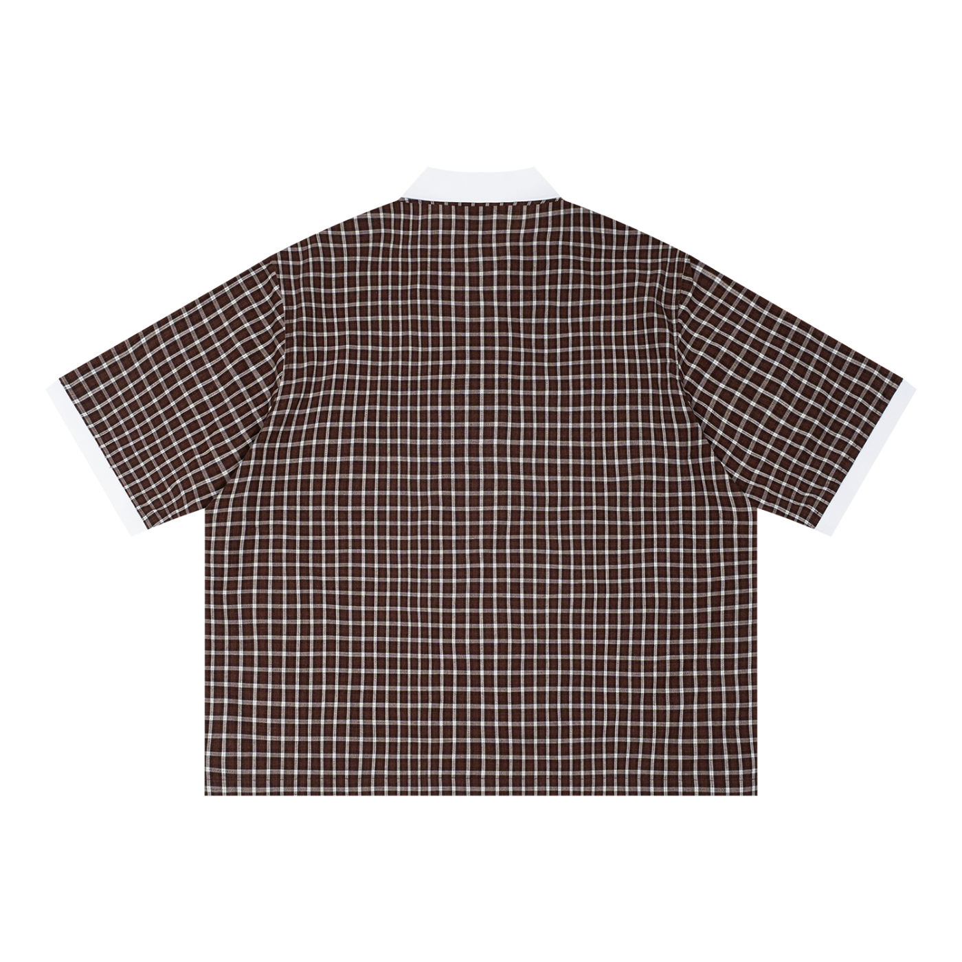 ODMPOD grid check drop shoulder polo shirt showing a classic check pattern and relaxed fit in a casual style.