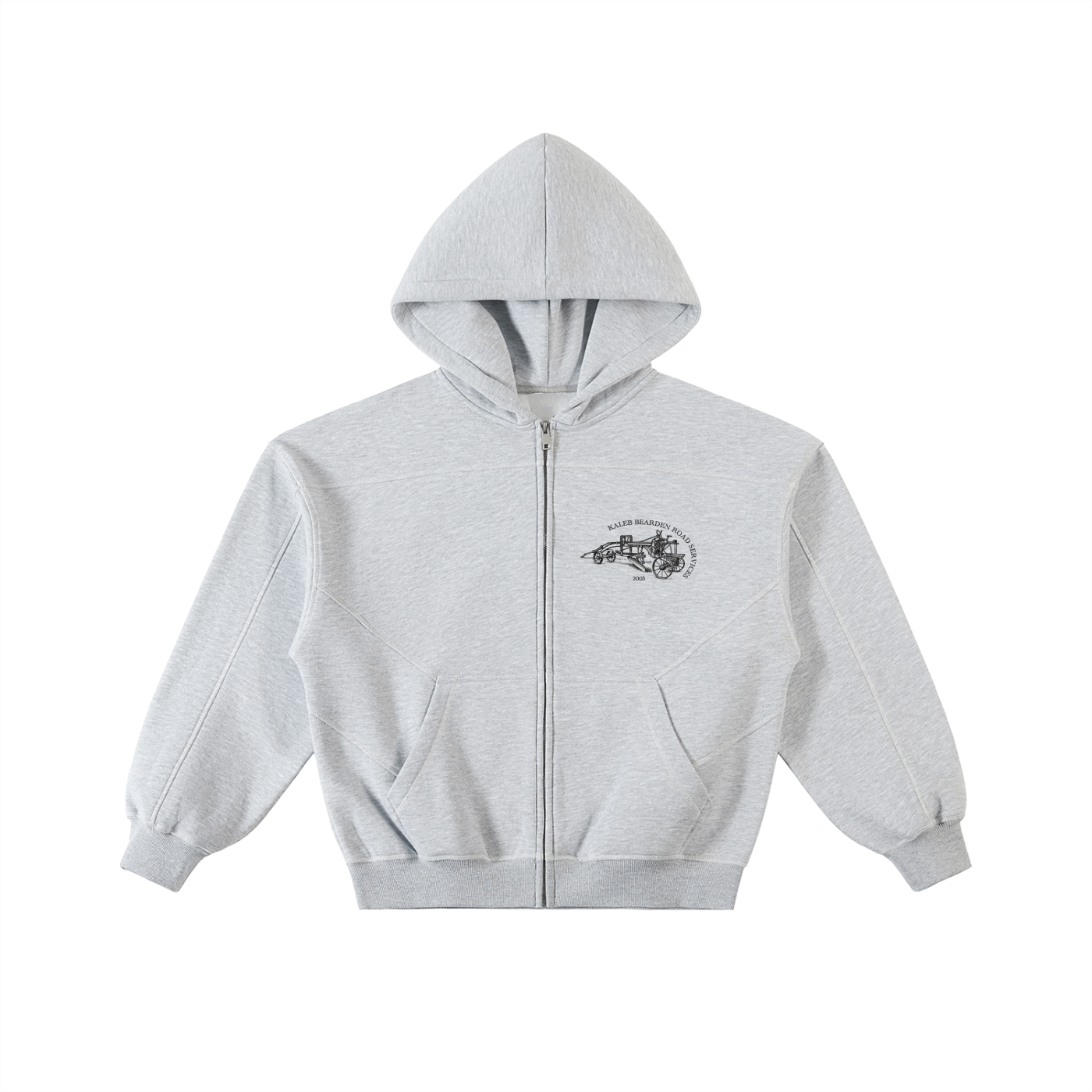 ODMPOD Road Services fleece zip hoodie shown, featuring a comfortable fleece material and front zip closure for casual wear