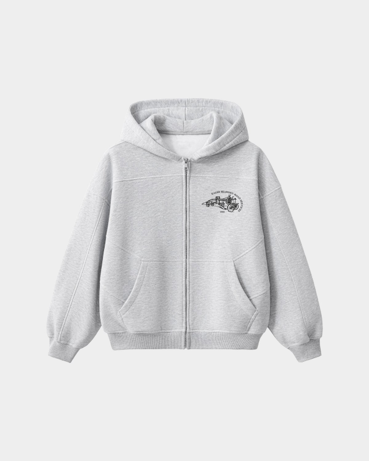 ODMPOD R.S Fleece Zip Hoodie in gray showing front view with hood and zip closure, soft fleece fabric and casual style