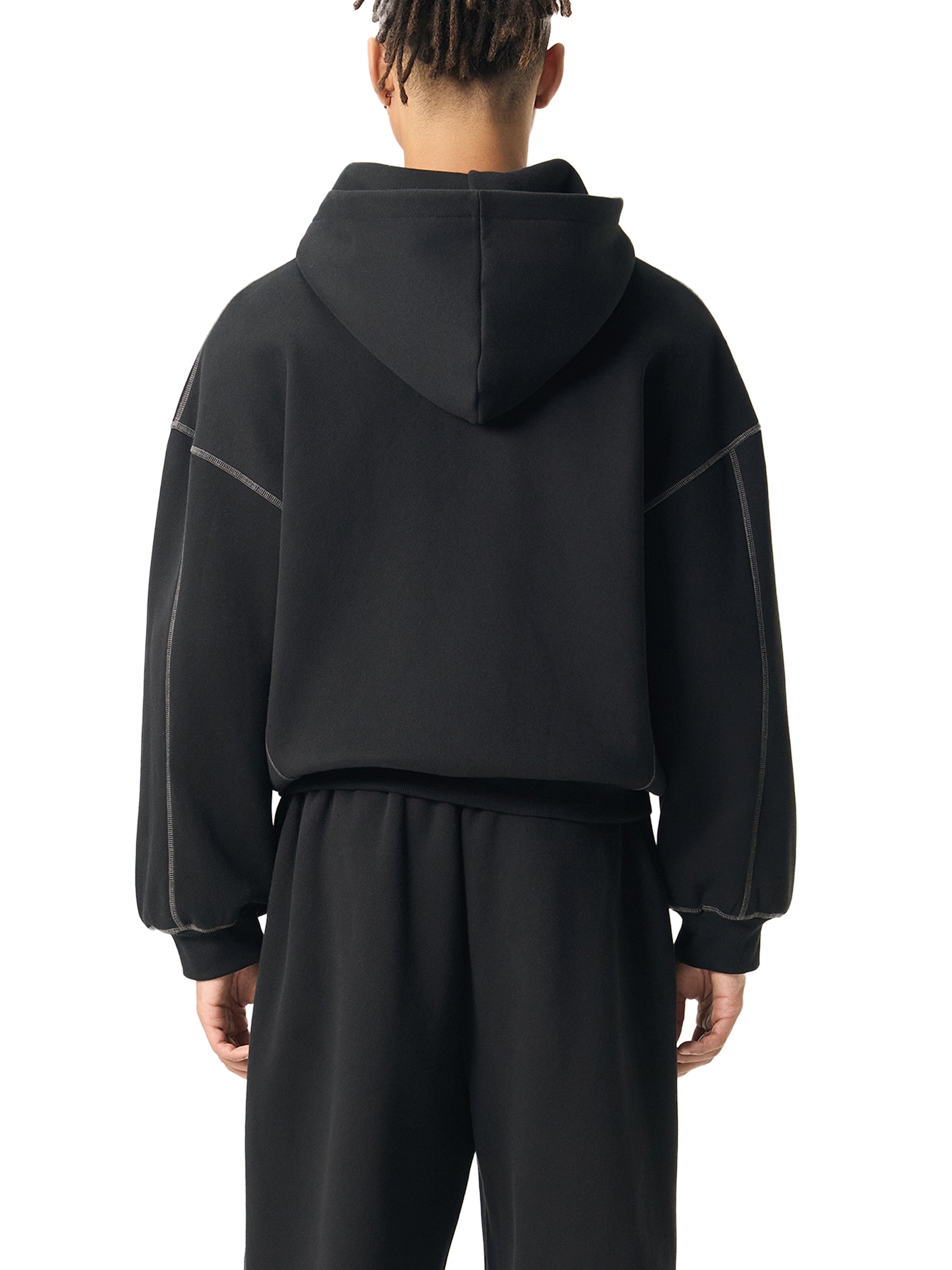 Contrast Stitch Fleece Zip Hoodie