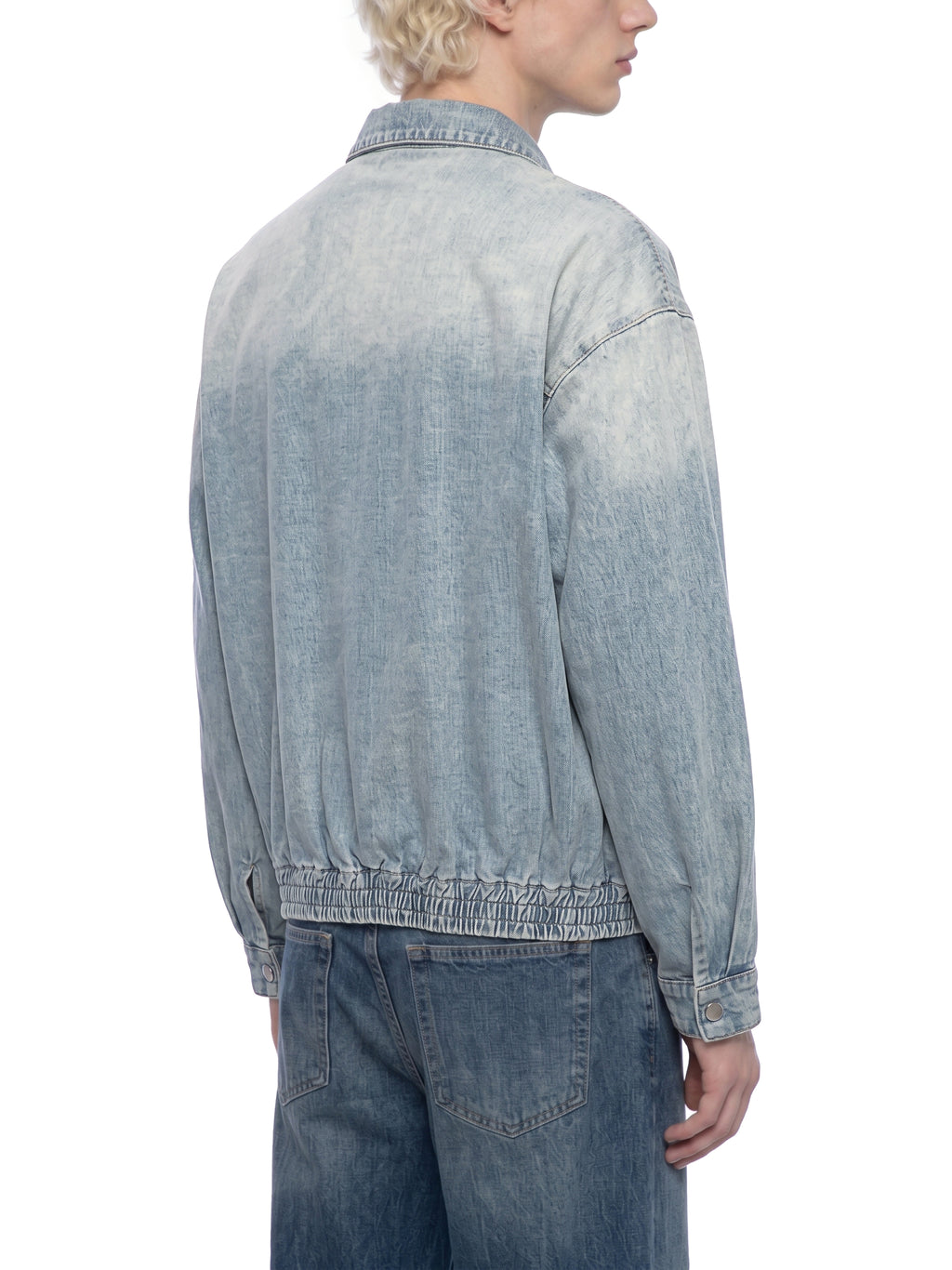 ODMPOD KAB Washed Blouson, lightweight casual jacket with washed finish, front pockets, and adjustable cuffs, displayed on a hanger.