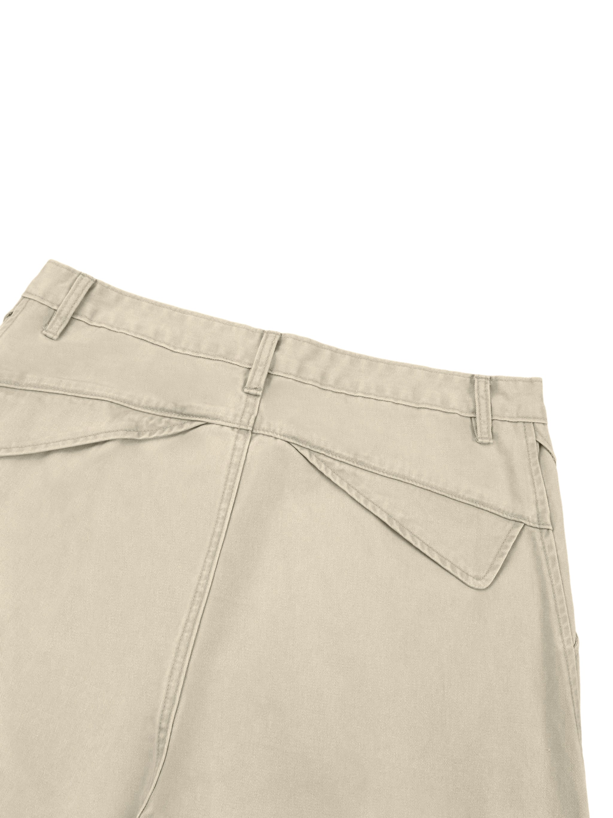 ODMPOD Barrel Leg Trousers in dark fabric, featuring a relaxed fit and tapered legs, displayed on a hanger.