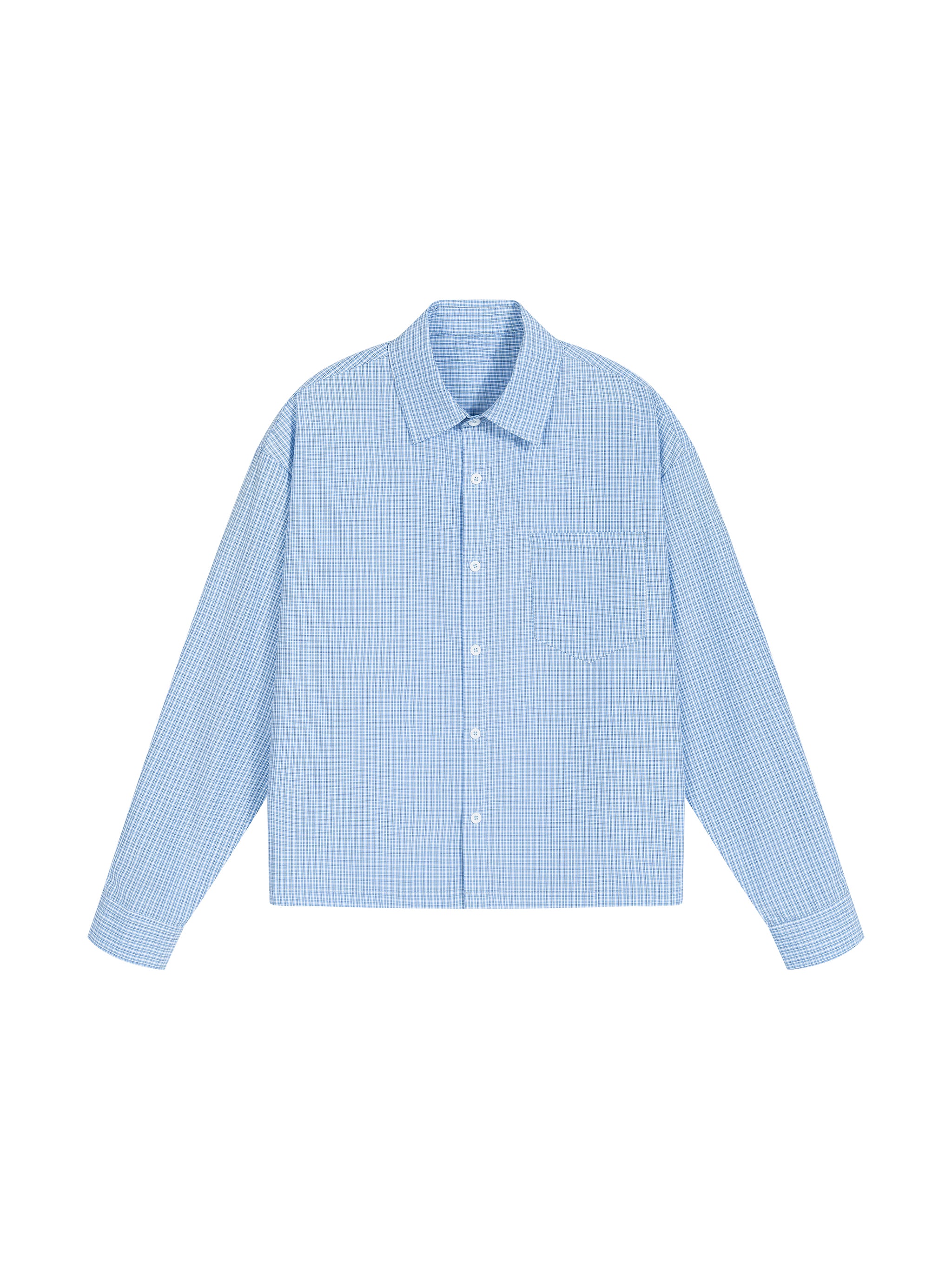 ODMPOD plaid drop shoulder shirt featuring a relaxed fit and casual style, ideal for layered streetwear looks.