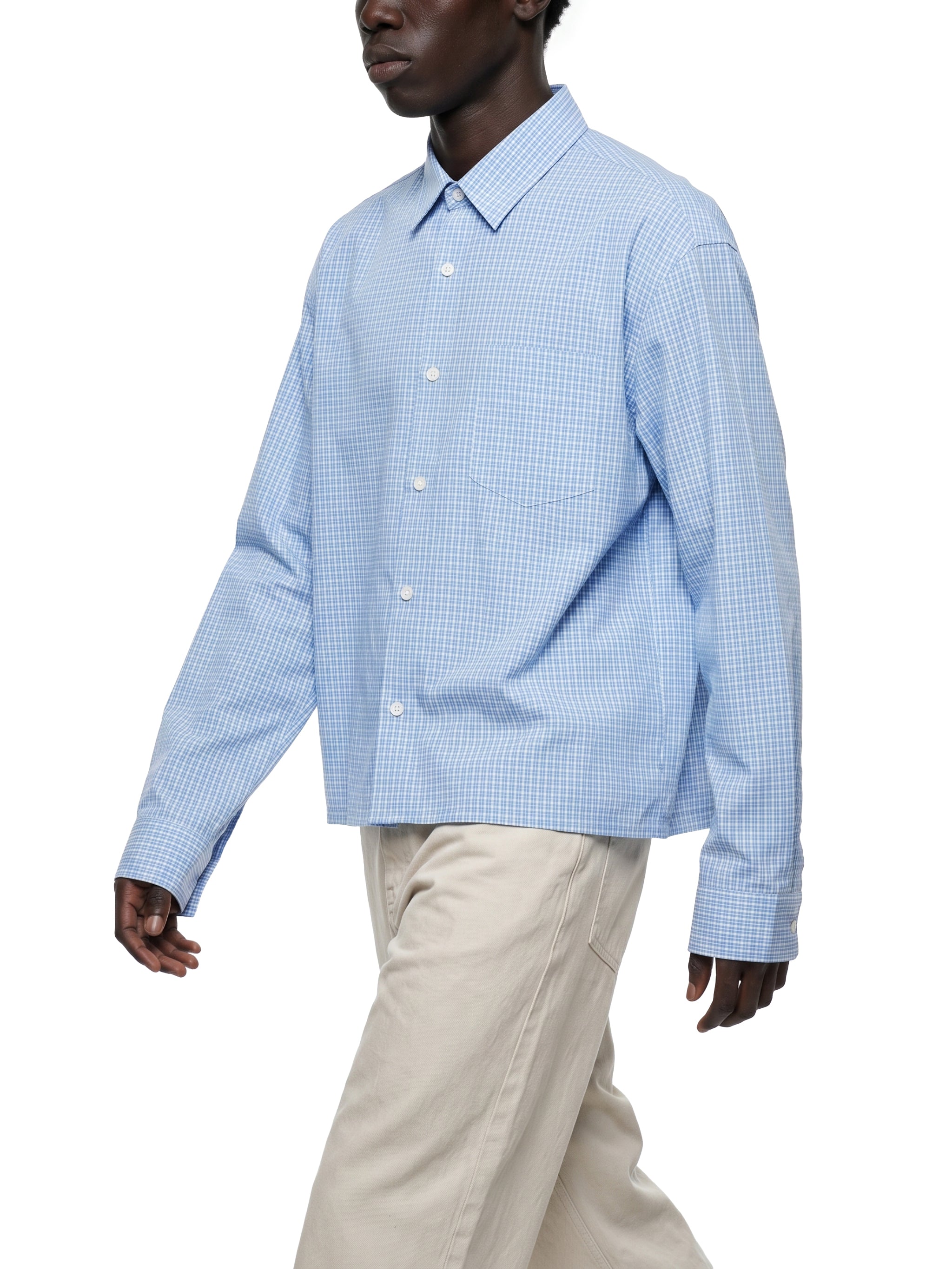 ODMPOD Road Services plaid drop shoulder shirt with long sleeves and casual fit, featuring a classic checkered pattern.